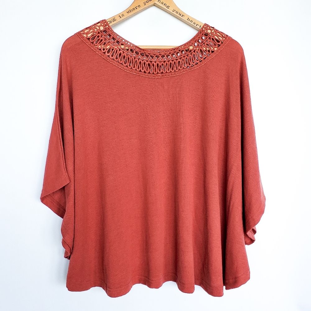 Nine 1 eight Women's Ochre/ Burnt Orange Butterfly Sleeve Tunic Top (L)